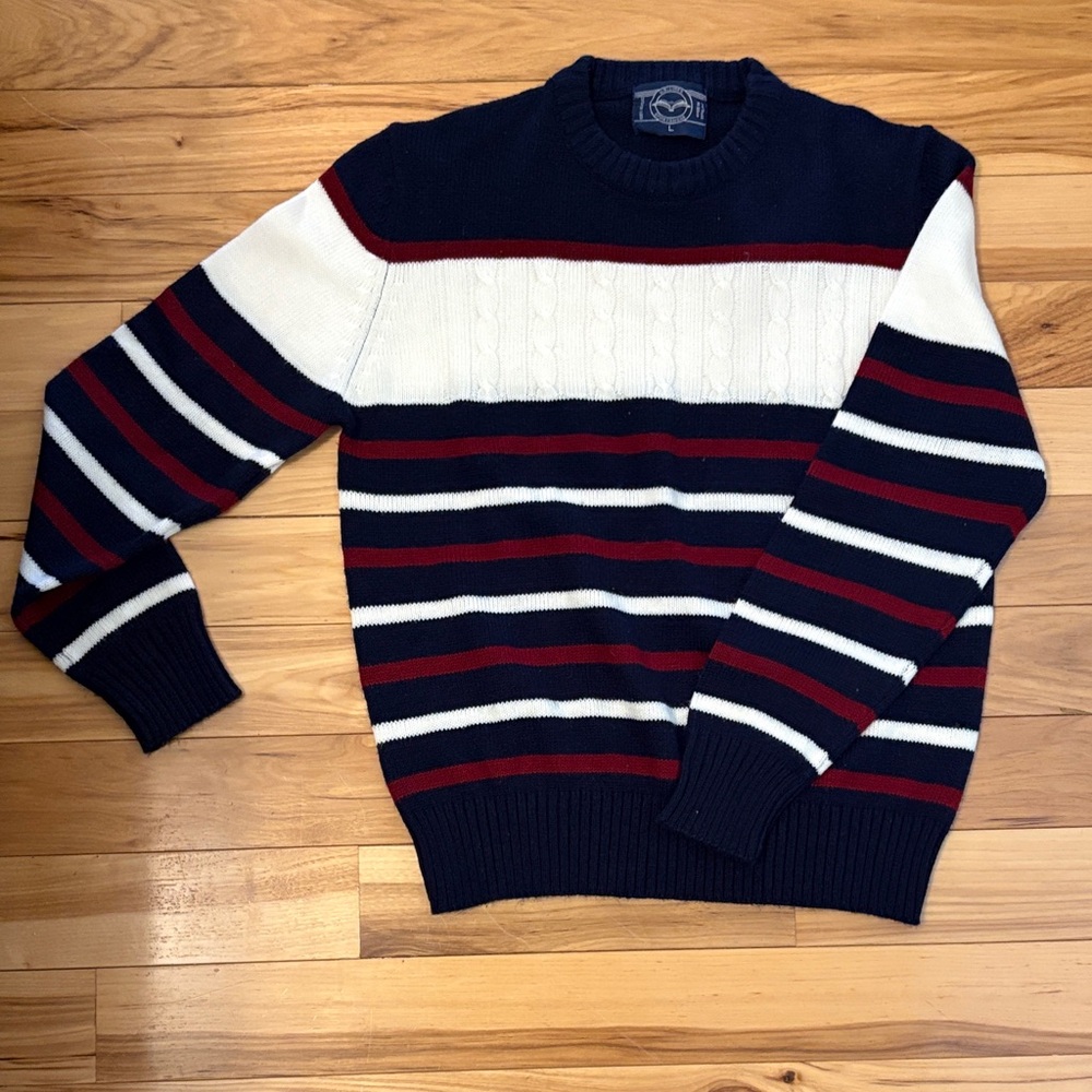 Vintage Navy and White Striped Sweater (large)